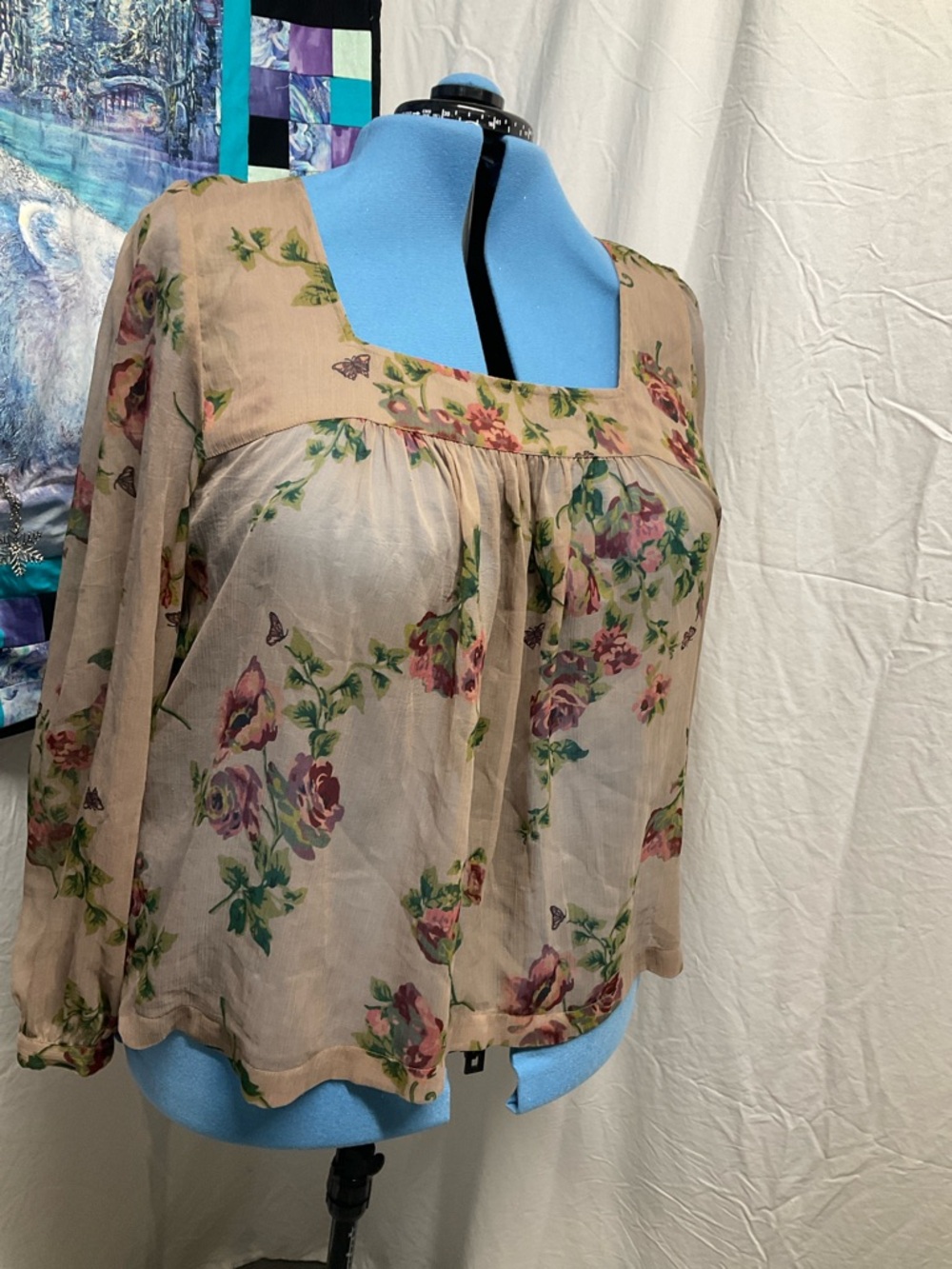 Flowers and butterflies square neck top